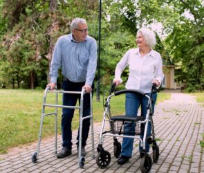 Senior couple walking
